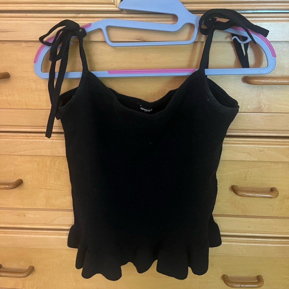 Express black sleeveless top shoulder ties peplum